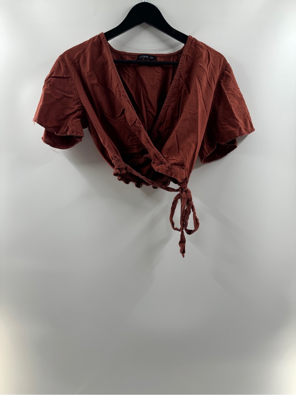 Cotton On Rust Brown Wrap Tie Front Crop Top – Women’s Small